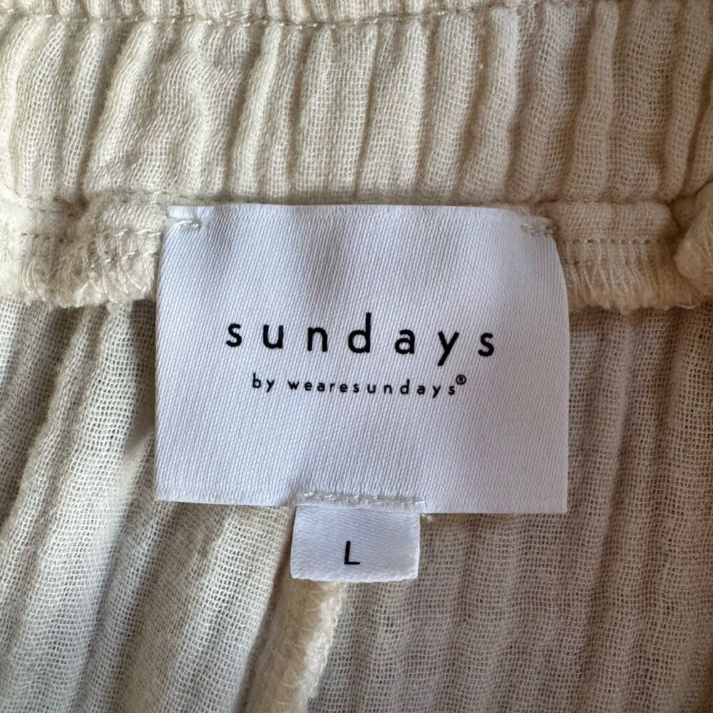 Sundays by Wearesundays Women Wide Leg 100% Cotton Beige Pants Euro Summer Sz L - Picture 2 of 13